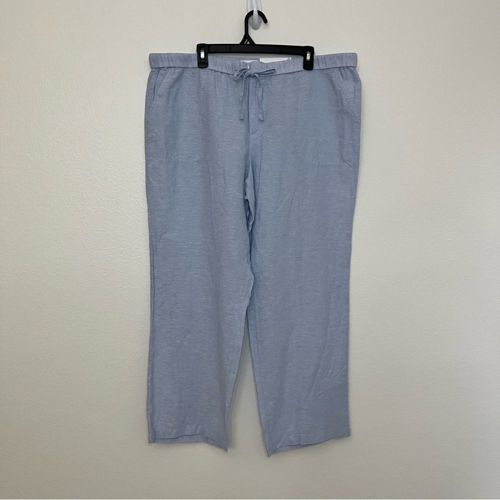 Liz Claiborne Linen Womens Wide Leg Mid Rise Drawstring Pant XL Brunnera Blue